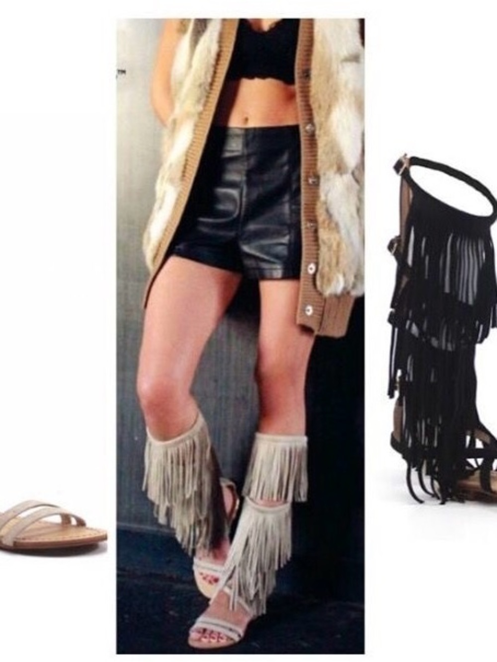 Luichiny Gladiator Brown Suede Fringe Mid Calf Sandals Size 8